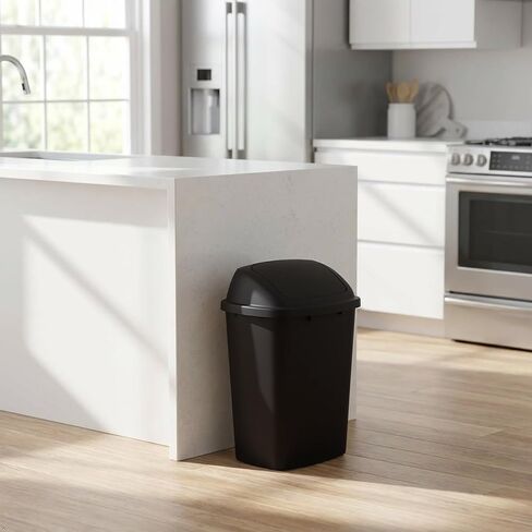 10 Gallon Plastic Trash Can, 4-Pack Swing Top Garbage Bins, Black | Swing Top Waste Container, Rectangular, Wastebasket for Kitchen, Bathroom, Garage, Office in Kuwait