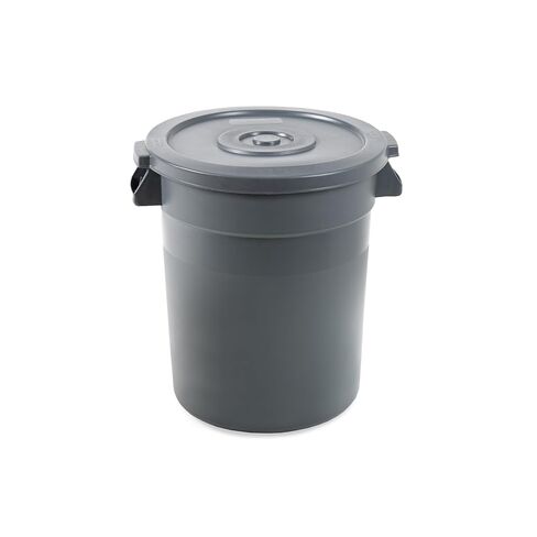 Round Commercial Trash Can, Durable Plastic, Heavy-Duty Indoor/Outdoor Use, Reinforced Handles, Ideal for Waste Management in Offices, Kitchens, and Facilities (Yellow, 44 Gallon with Lid and Dolly) in Kuwait