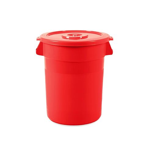 Round Commercial Trash Can, Durable Plastic, Heavy-Duty Indoor/Outdoor Use, Reinforced Handles, Ideal for Waste Management in Offices, Kitchens, and Facilities (Yellow, 44 Gallon with Lid and Dolly) in Kuwait