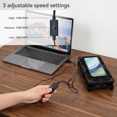 ELUTENG مروحة تعمل بالطاقة USB 120 ملم مزدوجة مع حصيرة هادئة مراوح تبريد USB مثبتة على الصف 3 سرعات قابلة للتعديل حافظة كمبيوتر تهوية 12 سم لجهاز التوجيه، جهاز الاستقبال، صندوق التلفزيون، DVR، Xbox، PS6، الخزانة in Kuwait