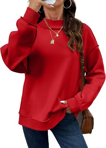 SHEWIN Women Mock Neck Pullover Sweatshirt Drop Shoulder Long Sleeve Oversized Tops Fall Spring 2026 in Kuwait