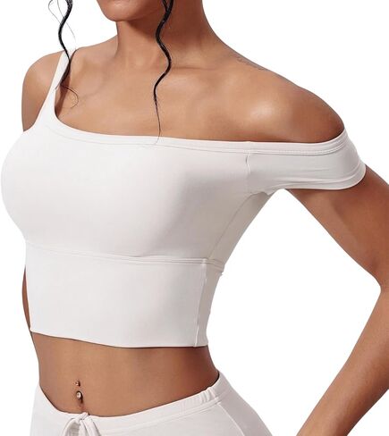 Womens Workout Tank Tops Off The Shoulder Crop Top Halter Neck Athletic Yoga in Kuwait