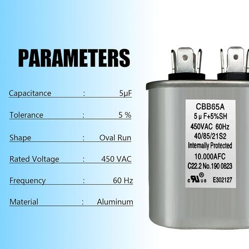 مكثفات تشغيل بيضاوية 5 فائق التوهج/MFD 370/440VAC CBB65 لتشغيل محرك التيار المتردد، تشغيل محرك التيار المتردد، تشغيل المروحة، مكثفات تكييف الهواء للتبريد أو المضخة الحرارية. in Kuwait