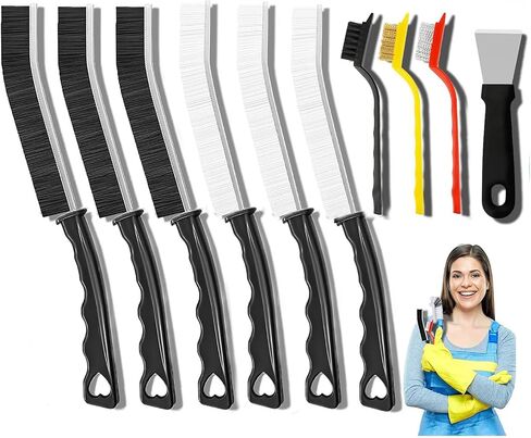 10Pcs Crevice Cleaning Brush Set with Scraper, Hard Bristle Gap Cleaning Supplies for Kitchen, Bathroom, Corner, Sink, Cup, Teapot, Bottle in Kuwait