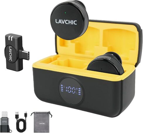 Mini Lavalier Microphone for iPhone Android Computer with Charging Case USB C Phone Mic for Vlogging Video Audio Recording Wireless Microphone AI Noise Reduction (Lavalier) in Kuwait