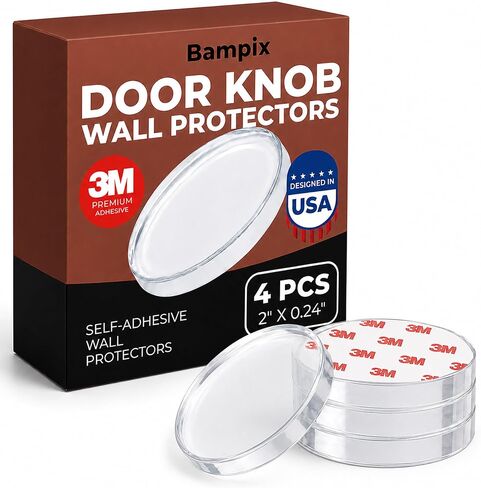 Door Knob Wall Protectors, 2" Flat Disc Clear Silicone Pads (4-Pack) — Self-Adhesive Wall Bumpers that Stay Flush for Doors, Cabinets & Furniture in Kuwait