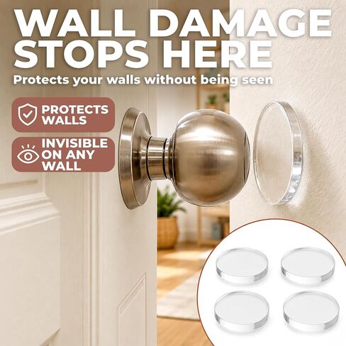 Door Knob Wall Protectors, 2" Flat Disc Clear Silicone Pads (4-Pack) — Self-Adhesive Wall Bumpers that Stay Flush for Doors, Cabinets & Furniture in Kuwait