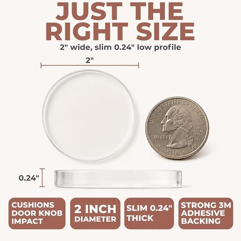 Door Knob Wall Protectors, 2" Flat Disc Clear Silicone Pads (4-Pack) — Self-Adhesive Wall Bumpers that Stay Flush for Doors, Cabinets & Furniture in Kuwait