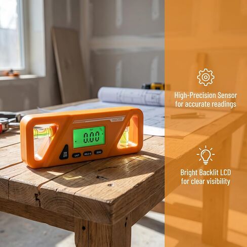 Digital Torpedo Level and Protractor,Bright LED Display,Electronic Bubble Inclinometer, Absolute and Relative Measurement,Angle & Slope Conversion for Woodworking Home Drainage Leveling,Yellow in Kuwait