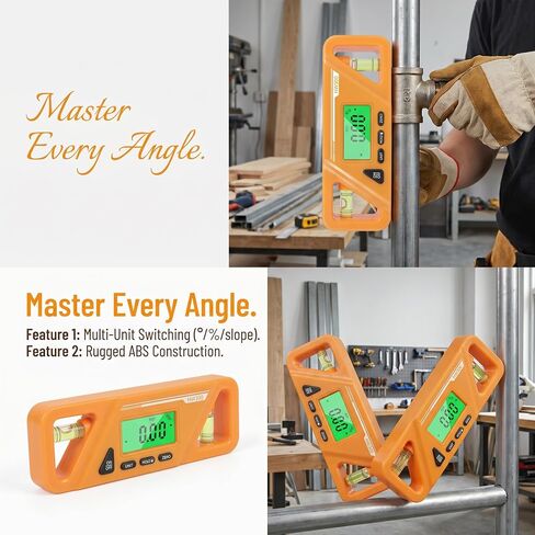 Digital Torpedo Level and Protractor,Bright LED Display,Electronic Bubble Inclinometer, Absolute and Relative Measurement,Angle & Slope Conversion for Woodworking Home Drainage Leveling,Yellow in Kuwait