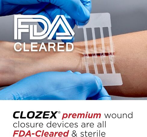 Clozex إغلاق التمزق في حالات الطوارئ ومجموعة FSA HSA جهاز إغلاق الجلد المؤهل لعلاج 4 جروح مجتمعة تصل إلى 5 3/4 بوصة تتضمن مجموعة كاملة لتنظيف وإغلاق وتغطية الإصابات بدون غرز in Kuwait