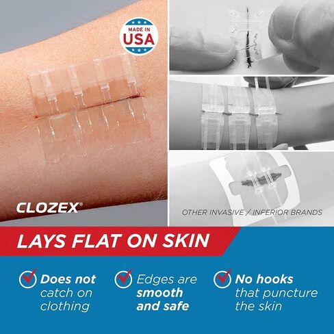 Clozex إغلاق التمزق في حالات الطوارئ ومجموعة FSA HSA جهاز إغلاق الجلد المؤهل لعلاج 4 جروح مجتمعة تصل إلى 5 3/4 بوصة تتضمن مجموعة كاملة لتنظيف وإغلاق وتغطية الإصابات بدون غرز in Kuwait