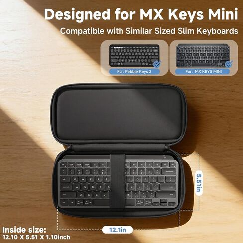 حافظة لوحة المفاتيح لجهاز Logitech MX Keys Mini | حقيبة تخزين مقاومة للماء والصدمات، مع جيب أمامي للملحقات، حافظة سوداء فقط in Kuwait