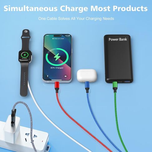 كابل شحن متعدد 4 في 2 مع شاحن ساعة Apple ومدخل USB A وUSB C | توافق واسع، مضفر، محمول، شحن سريع، خالي من التشابك، السفر بشكل أساسي in Saudi Arabia