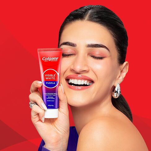 Colgate Visible White Purple Toothpaste, Teeth Whitening Toothpaste Whitens Yellow Teeth, Enamel-Safe Daily Use (2 Pack 100g+20g/3.5oz+0.7oz) in Kuwait