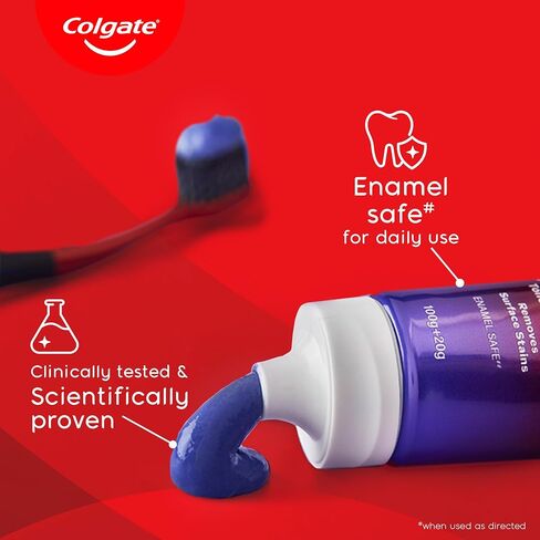 Colgate Visible White Purple Toothpaste, Teeth Whitening Toothpaste Whitens Yellow Teeth, Enamel-Safe Daily Use (2 Pack 100g+20g/3.5oz+0.7oz) in Kuwait