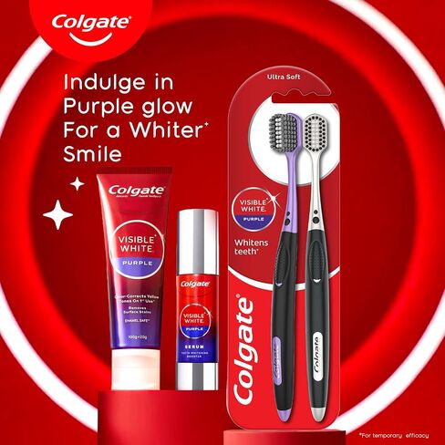 Colgate Visible White Purple Toothpaste, Teeth Whitening Toothpaste Whitens Yellow Teeth, Enamel-Safe Daily Use (2 Pack 100g+20g/3.5oz+0.7oz) in Kuwait