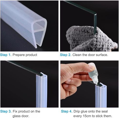 uxcell Frameless Glass Shower Door Sweep 177.17" Long for 1/4"(6mm) Glass U-Type Door Side Seal Strip in Kuwait
