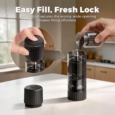Luvan Pepper Grinder, Sleek Manual Pepper Mill with Stainless Steel Grinding Core, Adjustable Coarseness, Refillable Semi-Transparent Spice Grinder for Kitchen Cooking & Dining in Kuwait