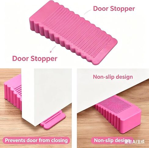 1Pcs Pink Silicone Door Stopper, Thickened Non-Slip Windproof Door Wedge, Stackable Punch-Free Door Stop, Reusable Anti-Scratch Door Holder for Home Office Indoor Outdoor Floor Use in Kuwait