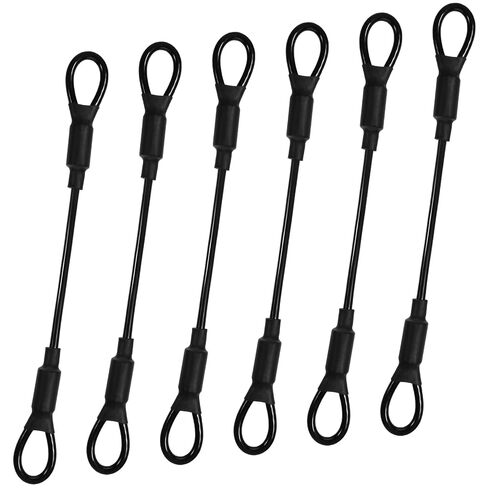 6 Pcs Loop Link Cord, 5.9 Inch Stainless Steel Wire Rope with Rubber Coated Loops, 3mm Braided Steel Safety Lanyard Cable Strap (130lb Tensile Force, Black) in Kuwait