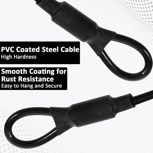 6 Pcs Loop Link Cord, 5.9 Inch Stainless Steel Wire Rope with Rubber Coated Loops, 3mm Braided Steel Safety Lanyard Cable Strap (130lb Tensile Force, Black) in Kuwait
