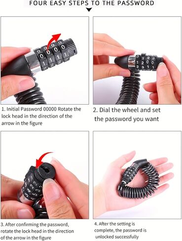 Portable 4-Digit Combination Security Cable Lock, Flexible 1.4m Coil, Lightweight 62g, 3.5mm Silver Fit for Small Holes in Kuwait
