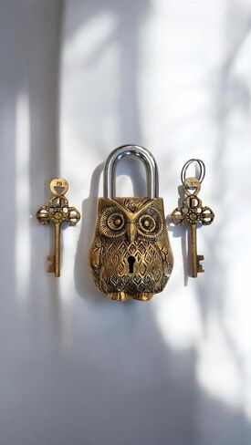 Brass Owl Padlock with Two Keys, Animal Bird Functional Antique Lock Indian handicrafts Brass Temple Lock in Kuwait
