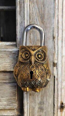Brass Owl Padlock with Two Keys, Animal Bird Functional Antique Lock Indian handicrafts Brass Temple Lock in Kuwait