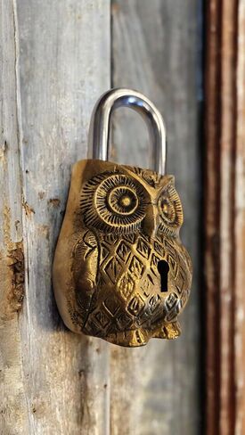 Brass Owl Padlock with Two Keys, Animal Bird Functional Antique Lock Indian handicrafts Brass Temple Lock in Kuwait