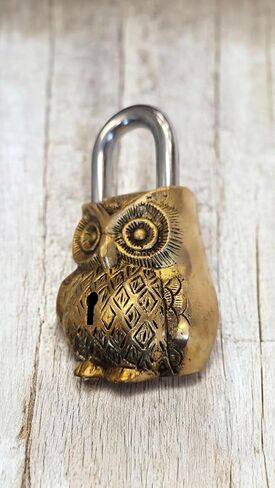 Brass Owl Padlock with Two Keys, Animal Bird Functional Antique Lock Indian handicrafts Brass Temple Lock in Kuwait