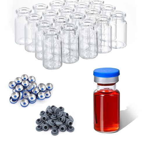 10mL Borosilicate Sample Vials, 200pcs with Rubber Stoppers & Aluminum Crimp Caps, Heat Resistant Sample Storage Bottles for Laboratory and Research Use in Kuwait