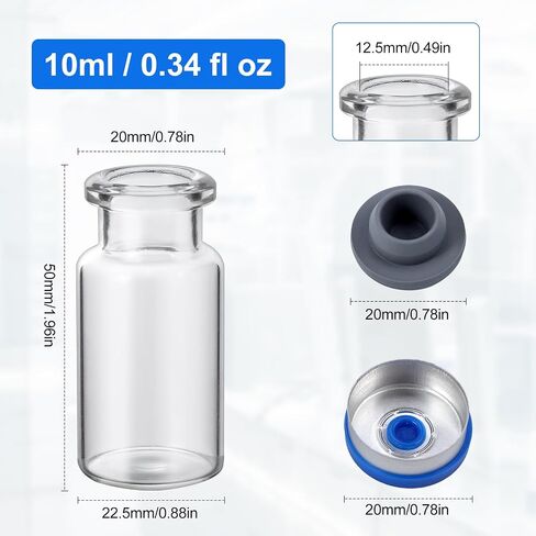 10mL Borosilicate Sample Vials, 200pcs with Rubber Stoppers & Aluminum Crimp Caps, Heat Resistant Sample Storage Bottles for Laboratory and Research Use in Kuwait