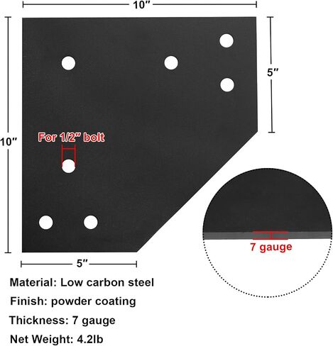 2 Pack Heavy Duty Mending Plate,7 Gauge,Pre-Drilled for 1/2" Bolts | 10"x10" in Kuwait