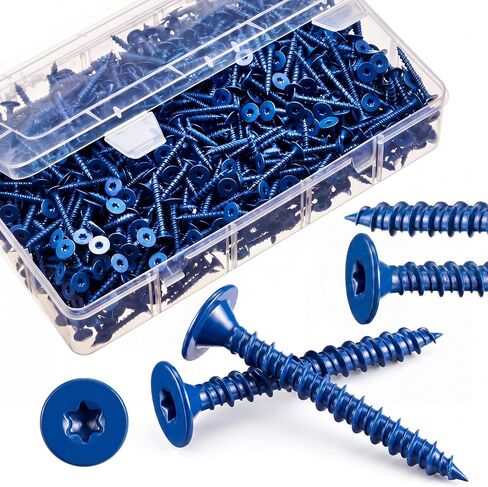 Blulu 1000 Pack Fasteners for Wood Studs, 1-5/8 Inch Backer Board Screws, Blue Ceramic Coated Thread Wood Screws for Cement, Tile Board, Shower & Bathroom Remodel, Reduced Splitting in Kuwait