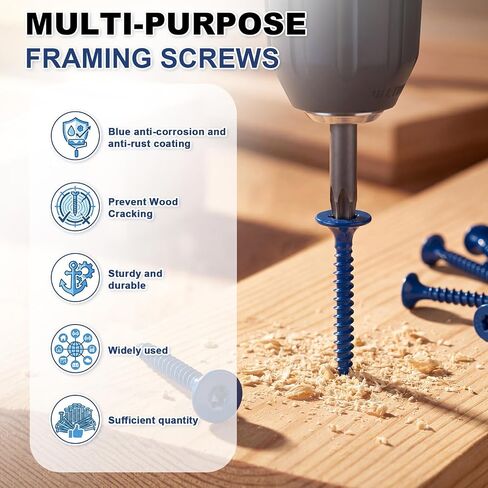 Blulu 1000 Pack Fasteners for Wood Studs, 1-5/8 Inch Backer Board Screws, Blue Ceramic Coated Thread Wood Screws for Cement, Tile Board, Shower & Bathroom Remodel, Reduced Splitting in Kuwait