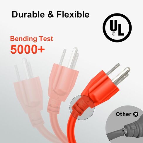 Outdoor Extension Cord Waterproof 100 FT, Orange 16/3 SJTW Heavy Duty, Flexible 100% Copper 3 Prong Extension Cord for Lawn, Garage,UL Listed in Kuwait