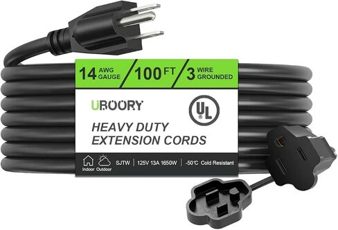 Outdoor Extension Cord Waterproof 100 FT, Orange 16/3 SJTW Heavy Duty, Flexible 100% Copper 3 Prong Extension Cord for Lawn, Garage,UL Listed in Kuwait