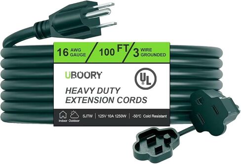 Outdoor Extension Cord Waterproof 100 FT, Orange 16/3 SJTW Heavy Duty, Flexible 100% Copper 3 Prong Extension Cord for Lawn, Garage,UL Listed in Kuwait