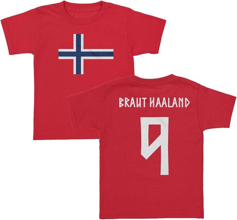 تي شيرت Braut Haaland 9 مستوحى من كرة القدم النرويجية للأطفال الصغار على الوجهين in Kuwait