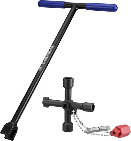 WORKPRO 28" Water Meter Key with 4 Way Utility Key, Heavy Duty Steel Water Shut Off Curb Key with Non-Slip T-Handle, Extended Reach Valve Tool for Outdoor Underground Water Valves in Kuwait