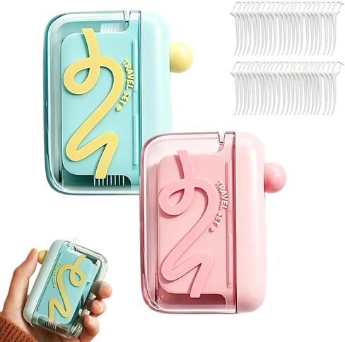 2PCS Automatic Pop-Up Floss Dispenser, Portable Floss Pick Dispenser with 20 Refills, Travel Oral Care Case for Home and On-the-Go Use (Green and Pink) in Kuwait