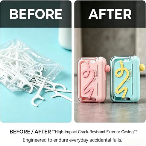2PCS Automatic Pop-Up Floss Dispenser, Portable Floss Pick Dispenser with 20 Refills, Travel Oral Care Case for Home and On-the-Go Use (Green and Pink) in Kuwait