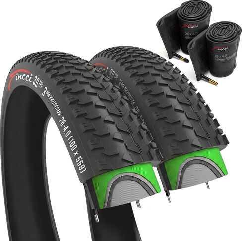 Finci Pair 26x4.0 Fat Bike Tires with 2X Inner Tubes SV - Foldable 26 inch Tires with Antipuncture 3 mm,100-559, Fat Tyre for Mountain, Hybrid, Dirt Bikes, Street Tires for Ebike, 30 TPI in Kuwait