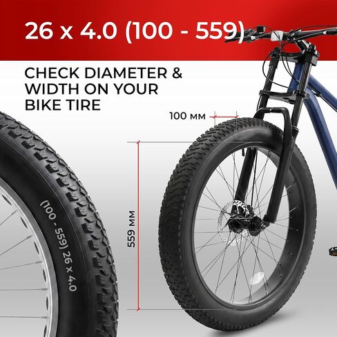 Finci Pair 26x4.0 Fat Bike Tires with 2X Inner Tubes SV - Foldable 26 inch Tires with Antipuncture 3 mm,100-559, Fat Tyre for Mountain, Hybrid, Dirt Bikes, Street Tires for Ebike, 30 TPI in Kuwait