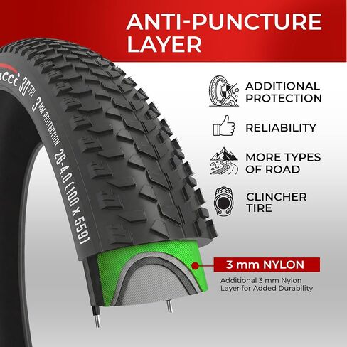 Finci Pair 26x4.0 Fat Bike Tires with 2X Inner Tubes SV - Foldable 26 inch Tires with Antipuncture 3 mm,100-559, Fat Tyre for Mountain, Hybrid, Dirt Bikes, Street Tires for Ebike, 30 TPI in Kuwait