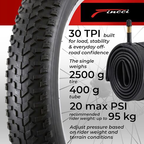 Finci Pair 26x4.0 Fat Bike Tires with 2X Inner Tubes SV - Foldable 26 inch Tires with Antipuncture 3 mm,100-559, Fat Tyre for Mountain, Hybrid, Dirt Bikes, Street Tires for Ebike, 30 TPI in Kuwait
