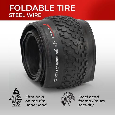 Finci Pair 26x4.0 Fat Bike Tires with 2X Inner Tubes SV - Foldable 26 inch Tires with Antipuncture 3 mm,100-559, Fat Tyre for Mountain, Hybrid, Dirt Bikes, Street Tires for Ebike, 30 TPI in Kuwait