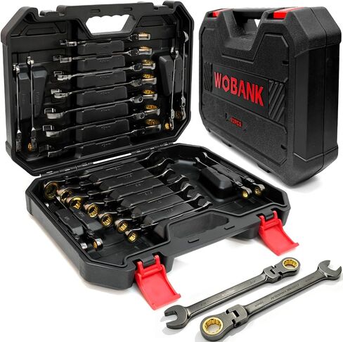 22-Piece Ratcheting Wrench Set, Ratchet Combination Wrenches Set with Organizer Box, Metric 8-19mm and SAE 1/4" to 3/4" Size, 12 Points 72-Teeth, Nickel Plating in Kuwait