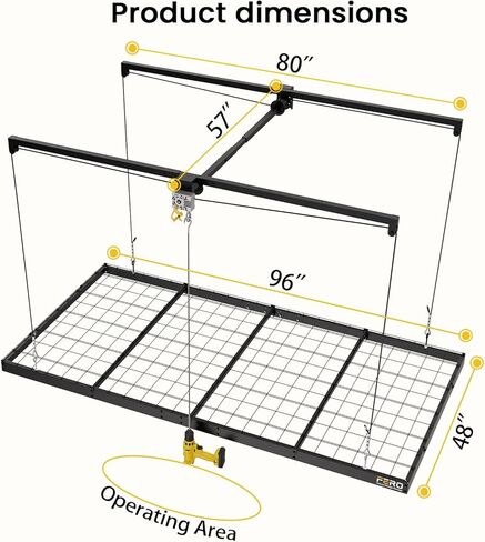 FERO Overhead Garage Storage Rack, 500 lb Capacity, 4x8 FT Garage Ceiling Storage Rack with Safety Lock, Heavy-Duty Ceiling Mounted Lift System, Drop-Down Garage Ceiling Organizer in Kuwait